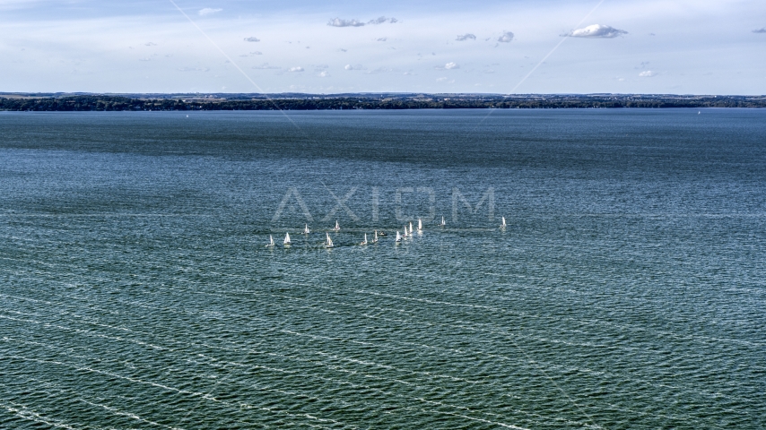 Sailboats on Lake Mendota, Madison, Wisconsin Aerial Stock Photo DXP002_160_0004 | Axiom Images