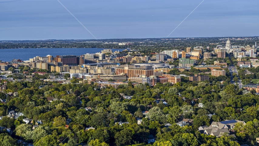 A hospital near downtown, Madison, Wisconsin Aerial Stock Photo DXP002_161_0002 | Axiom Images