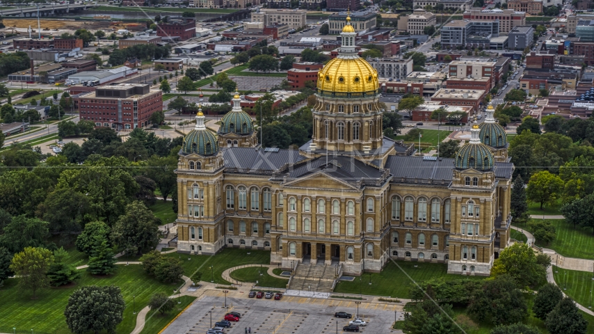 The front steps of the Iowa State Capitol in Des Moines, Iowa Aerial Stock Photo DXP002_166_0006 | Axiom Images