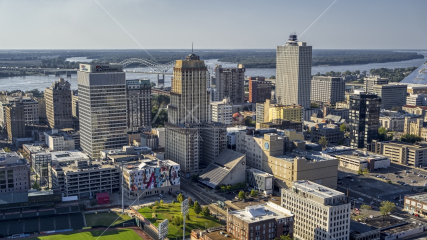 The Sterick Building and Lincoln American Tower, Downtown Memphis, Tennessee Aerial Stock Photo DXP002_180_0001 | Axiom Images