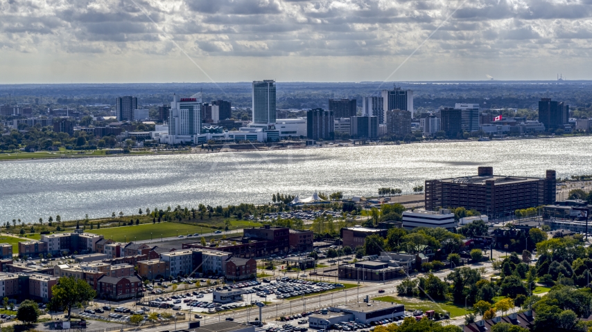The skyline of Windsor, Ontario, Canada across the Detroit River Aerial Stock Photo DXP002_194_0010 | Axiom Images