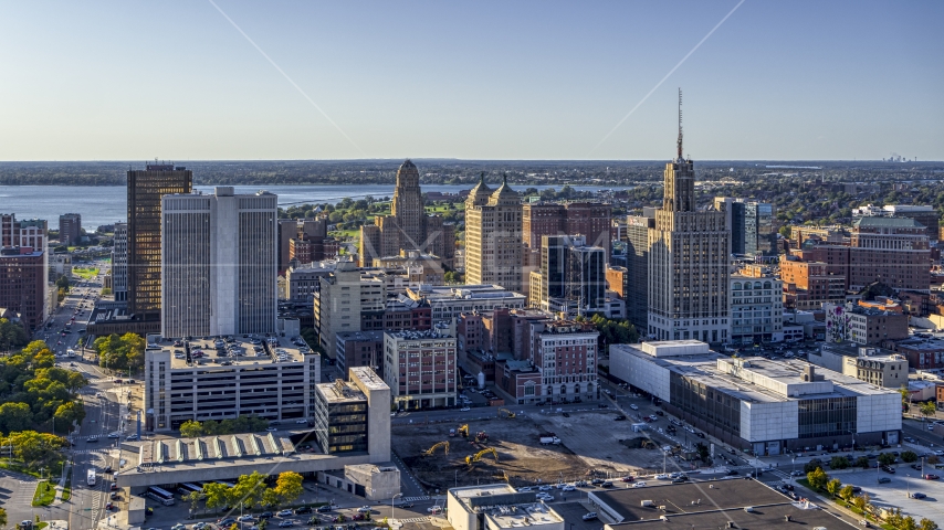 Office towers in Downtown Buffalo, New York Aerial Stock Photo DXP002_203_0001 | Axiom Images