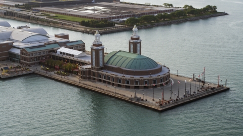 AX0001_124.0000194F - Aerial stock photo of A view of the end of Navy Pier, Chicago, Illinois