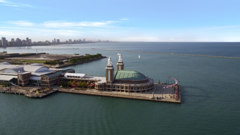 AX0002_045.0000147F - Aerial stock photo of The end of Navy Pier in Chicago, Illinois