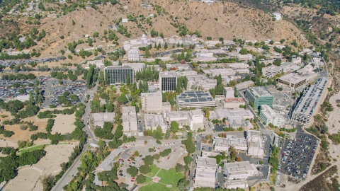 AX0159_070.0000194 - Aerial stock photo of The Jet Propulsion Laboratory campus, Pasadena, California