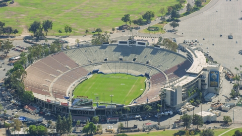 AX0159_088.0000255 - Aerial stock photo of The Rose Bowl Stadium football field in Pasadena, California