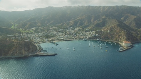 AX0159_256.0000300 - Aerial stock photo of Avalon Bay and the town of Avalon, Catalina Island, California