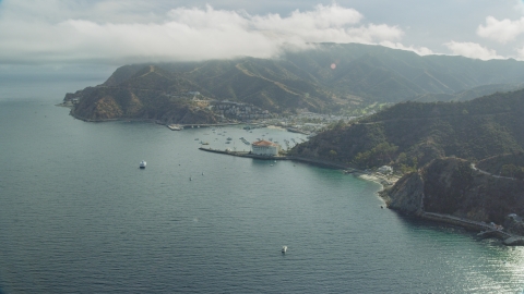 AX0159_260.0000408 - Aerial stock photo of The harbor and the island town of Avalon, Santa Catalina Island, California
