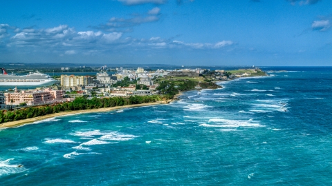 AX101_007.0000230F - Aerial stock photo of Island Coastline in the Caribbean, San Juan Puerto Rico