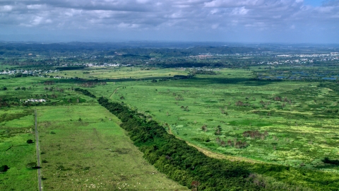 AX101_030.0000000F - Aerial stock photo of Lush green grassland, Toa Baja, Puerto Rico