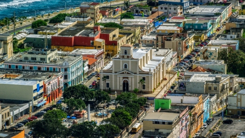 AX101_137.0000312F - Aerial stock photo of The Catedral San Felipe in Arecibo, Puerto Rico