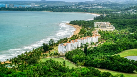 AX102_046.0000000F - Aerial stock photo of Wyndham Grand Rio Mar Beach Resort and Spa, Rio Grande, Puerto Rico 