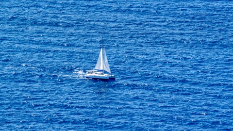 AX102_194.0000157F - Aerial stock photo of Catamaran sailing the Atlantic Ocean 