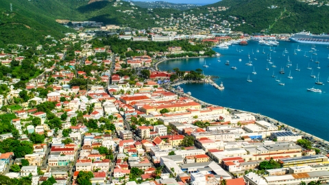 AX102_221.0000025F - Aerial stock photo of The seaside island town of Charlotte Amalie, St Thomas, US Virgin Islands