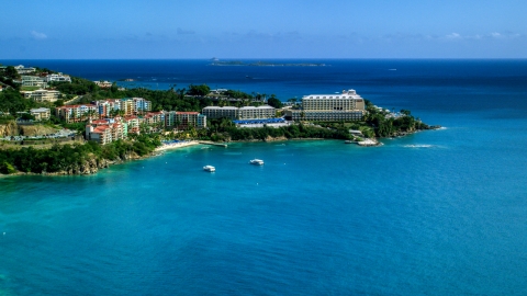 AX102_231.0000270F - Aerial stock photo of Marriott's Frenchman's Cove resort hotel in St Thomas, the US Virgin Islands 