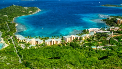AX102_243.0000000F - Aerial stock photo of The Ritz-Carlton resort and Turquoise Bay, St Thomas, US Virgin Islands 