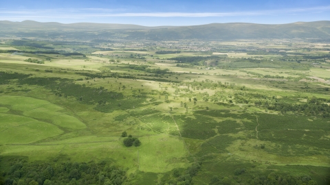 AX109_006.0000000F - Aerial stock photo of Green farmland and rural landscape, Stirling, Scotland