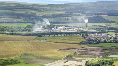 AX109_109.0000000F - Aerial stock photo of A large Factory near Cowie and farmland, Scotland