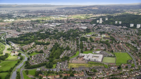 AX109_148.0000000F - Aerial stock photo of A wide view of the Scottish town of Falkirk, Scotland