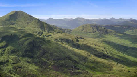 AX110_047.0000000F - Aerial stock photo of Ben Lomond mountain peak in the Scottish Highlands, Scotland