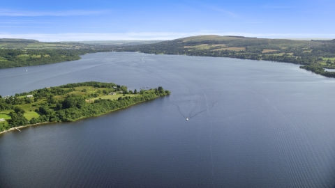 AX110_122.0000085F - Aerial stock photo of A wide view of Loch Lomond, Scottish Highlands, Scotland
