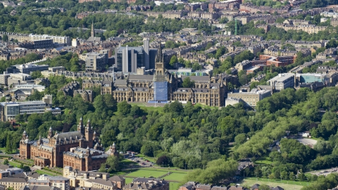 AX110_173.0000000F - Aerial stock photo of The University of Glasgow and Kelvingrove Art Gallery and Museum, Scotland