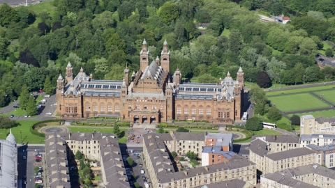 AX110_176.0000000F - Aerial stock photo of The Kelvingrove Art Gallery and Museum, Glasgow, Scotland