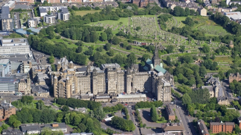 AX110_183.0000037F - Aerial stock photo of The Glasgow Royal Infirmary hospital in Scotland