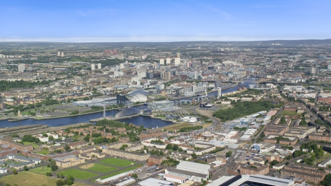 AX110_202.0000000F - Aerial stock photo of The River Clyde and the city of Glasgow, Scotland