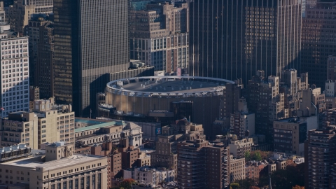 AX119_025.0000126F - Aerial stock photo of Madison Square Garden arena in Midtown Manhattan, New York City