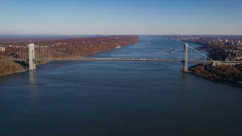 AX119_043.0000000F - Aerial stock photo of The George Washington Bridge in Autumn, New York City