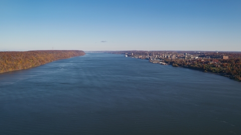 AX119_058.0000091F - Aerial stock photo of Yonkers on the east shore of the Hudson River in New York in Autumn