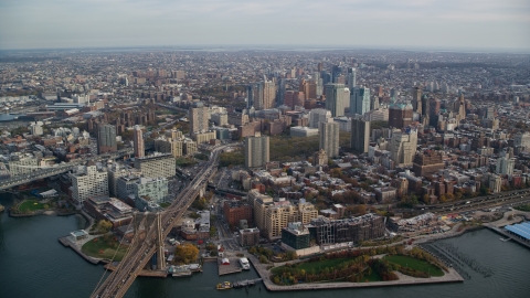 AX120_129.0000114F - Aerial stock photo of Downtown Brooklyn, New York City in Autumn