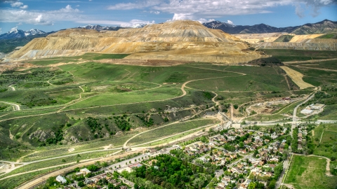 AX130_030_0000002 - Small Town of Copperton near Bingham Canyon Mine, Copperton Utah Aerial Stock Photo