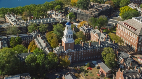 AX142_085.0000296 - Aerial stock photo of Harvard University's Lowell House in Cambridge, Massachusetts