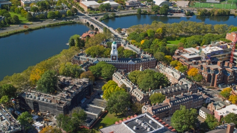 AX142_099.0000297 - Aerial stock photo of Harvard University's Eliot House in Cambridge, Massachusetts