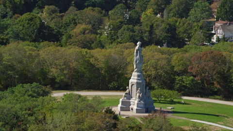 AX143_093.0000000 - Aerial stock photo of The National Monument to the Forefathers, Plymouth, Massachusetts