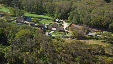 AX143_107.0000000 - Aerial stock photo of The Plimoth Plantation in Plymouth, Massachusetts