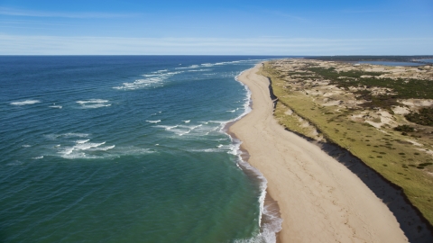 AX144_006.0000043 - Aerial stock photo of A long strip of empty beach, Cape Cod, Provincetown, Massachusetts