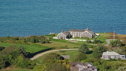 AX144_145.0000000 - Aerial stock photo of An oceanfront home in Edgartown, Martha's Vineyard, Massachusetts