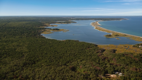 AX144_146.0000000 - Aerial stock photo of Forest and Sengekontacket Pond, Edgartown, Martha's Vineyard, Massachusetts