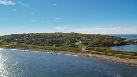 AX144_173.0000000 - Aerial stock photo of A coastal community on Cuttyhunk Island, Elisabeth Islands, Massachusetts