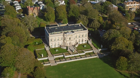 AX144_245.0000032 - Aerial stock photo of The Elms, a historic mansion in Newport, Rhode Island