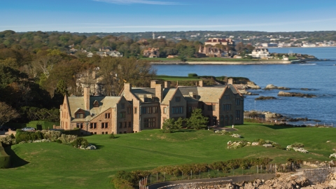 AX144_253.0000191 - Aerial stock photo of Rough Point, an oceanfront mansion, in Newport, Rhode Island