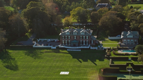 AX144_259.0000033 - Aerial stock photo of An estate with green lawns in Newport, Rhode Island