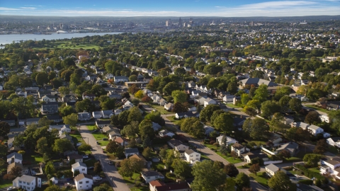 AX145_028.0000013 - Aerial stock photo of Suburban neighborhoods in East Providence, Rhode Island