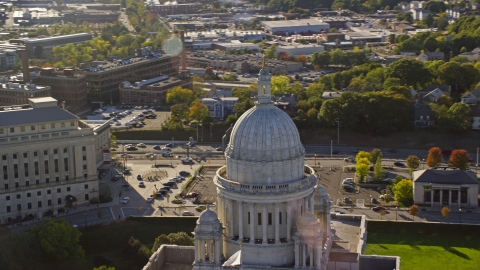 AX145_039.0000311 - Aerial stock photo of The dome atop the Rhode Island State House, Providence, Rhode Island
