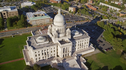 AX145_041.0000258 - Aerial stock photo of A view of the Rhode Island State House, located in Providence, Rhode Island