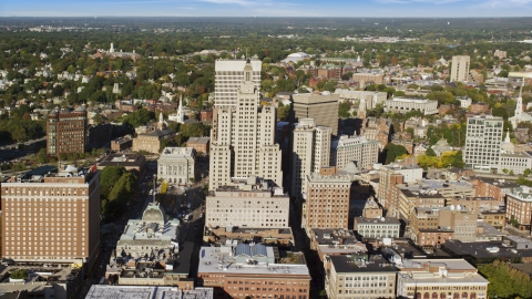 AX145_049.0000055 - Aerial stock photo of The 111 Westminster Street skyscraper in Downtown Providence, Rhode Island