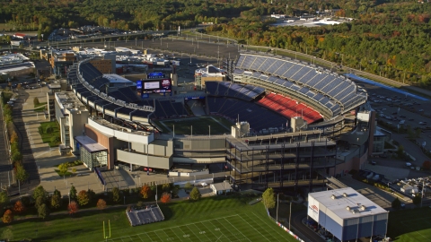 AX145_118.0000082 - Aerial stock photo of Gillette Stadium in autumn, Foxborough, Massachusetts
